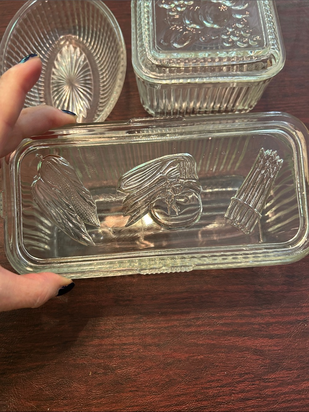 Vintage Clear Glass Storage Dishes; Two with Tops; Beautiful Perfect Condition - Picture 3 of 10